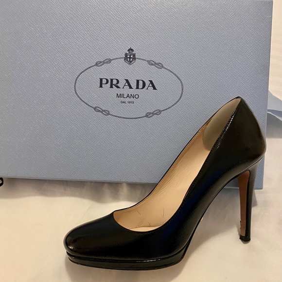 Prada Platform Shoes - Black Textured Leather - Size US 5/UK35 - Picture 3 of 10